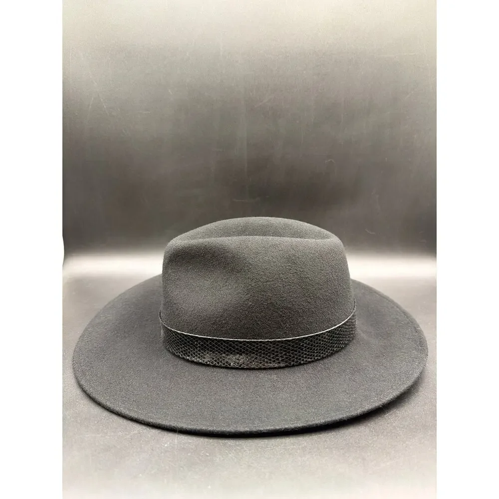 Vintage 70s 80s Importina Bollman Black 100% Wool Fedora Snakeskin Hat 57cm sz M